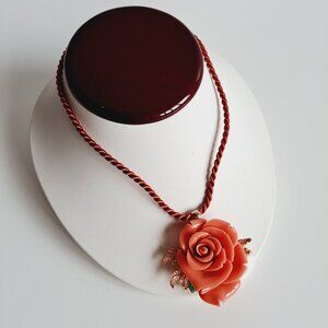NWT Angelique De Paris Orange Large Rose Pendant Necklace